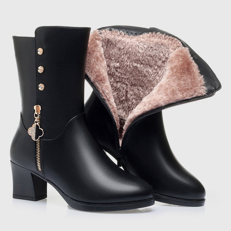 Elise - Women's Mid-Calf Plush-Lined Leather Boots