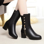 Elise - Women's Mid-Calf Plush-Lined Leather Boots