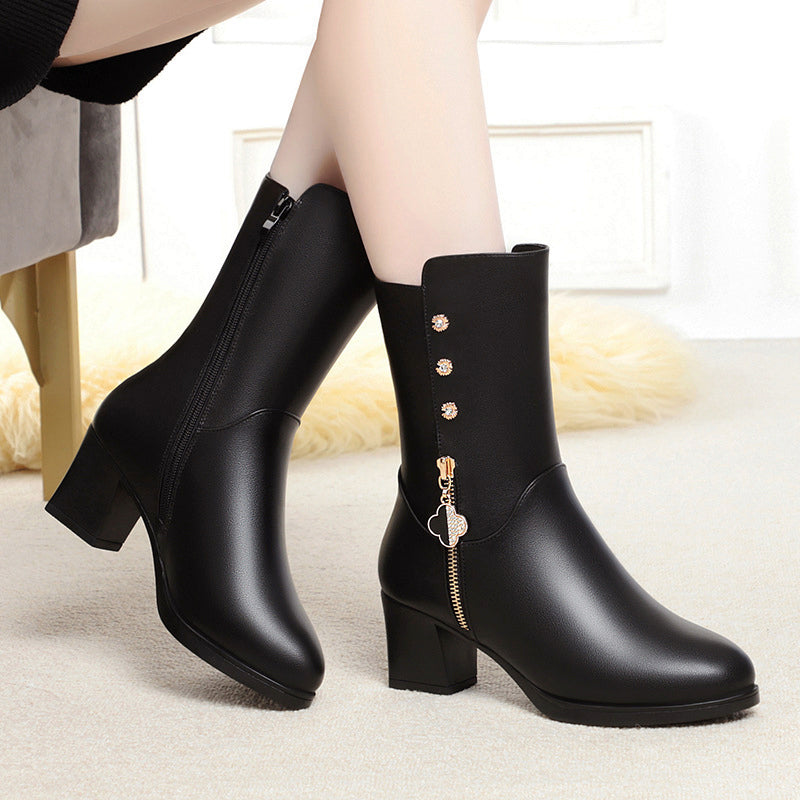 Elise - Women's Mid-Calf Plush-Lined Leather Boots