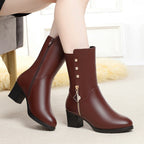 Elise - Women's Mid-Calf Plush-Lined Leather Boots