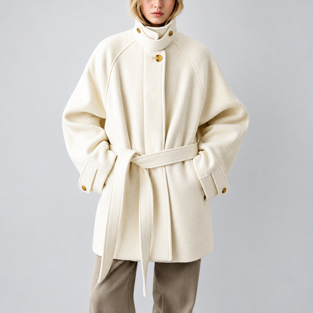 Emma - Women's Wool Wrap Coat with Waist Belt
