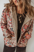 Esther - Women's Floral Paisley Button-Front Blazer with Sherpa Interior