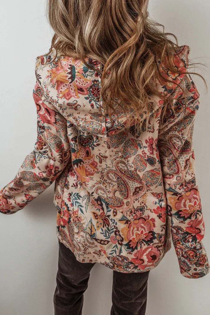 Esther - Women's Floral Paisley Button-Front Blazer with Sherpa Interior
