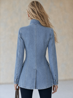 Evangeline - Women's Double-Breasted Light Wash Denim Jacket with Ornate Silver Buttons