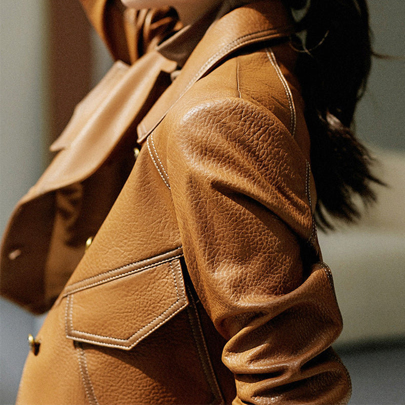 Evelyn - Women's Contrast-Stitch Leather Jacket