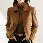 Evelyn - Women's Contrast-Stitch Leather Jacket