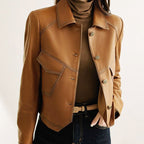 Evelyn - Women's Contrast-Stitch Leather Jacket
