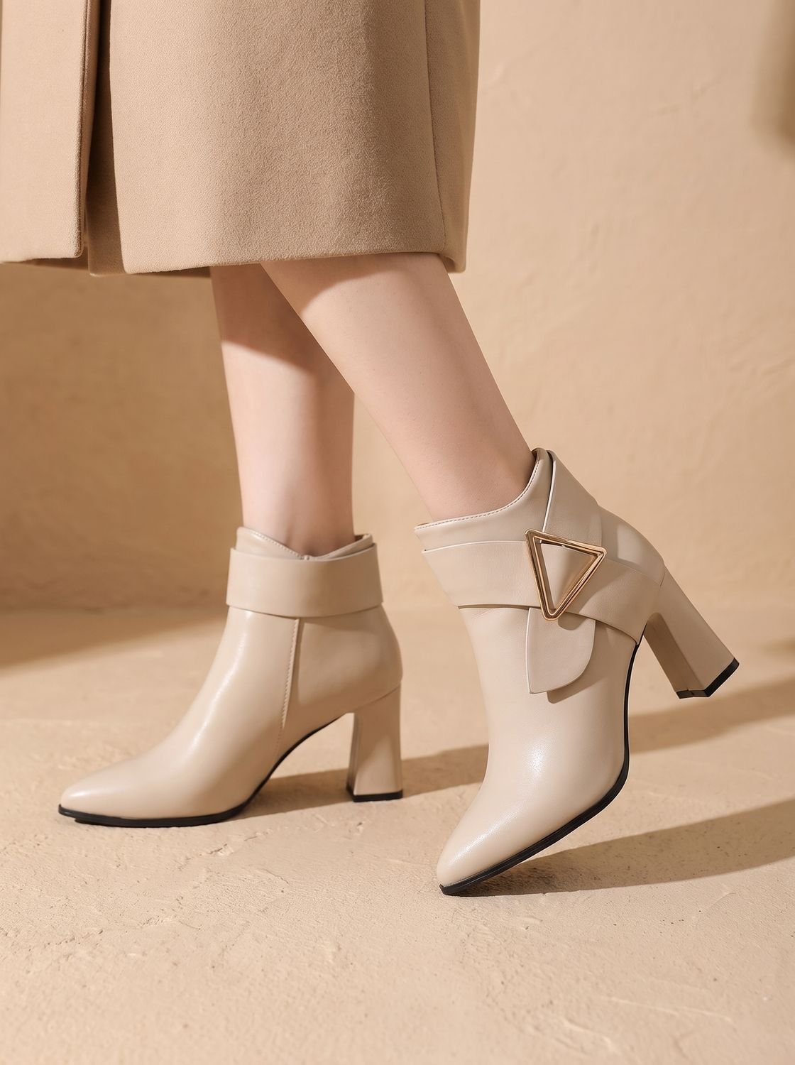 Faye - Women's Pointed-Toe Ankle Boots with Block Heel and Buckle