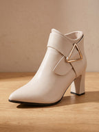 Faye - Women's Pointed-Toe Ankle Boots with Block Heel and Buckle