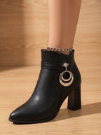 Faye - Women's Pointed-Toe Ankle Boots with Block Heel and Buckle