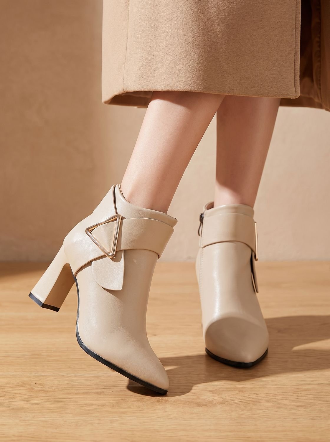 Faye - Women's Pointed-Toe Ankle Boots with Block Heel and Buckle