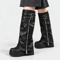 Francesca - Women's Buckle-Strap Platform Knee-High Boots