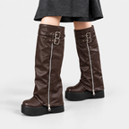 Francesca - Women's Buckle-Strap Platform Knee-High Boots