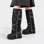 Francesca - Women's Buckle-Strap Platform Knee-High Boots