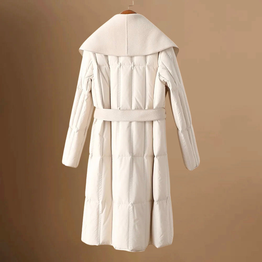 Freya - Women's Couture Shawl-Collar Belted Down Coat