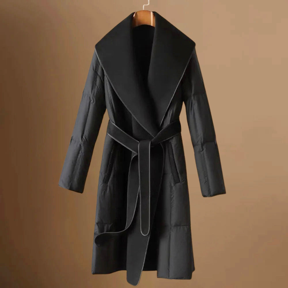 Freya - Women's Couture Shawl-Collar Belted Down Coat