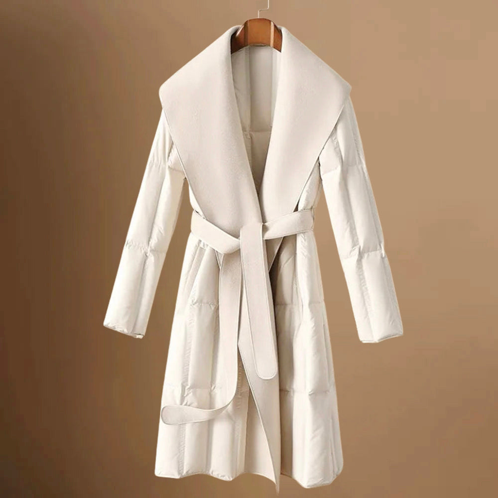 Freya - Women's Couture Shawl-Collar Belted Down Coat