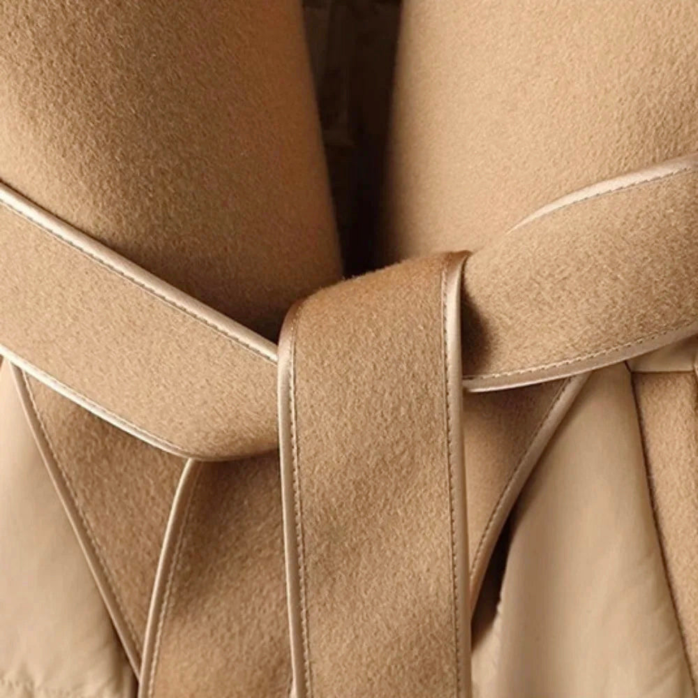 Freya - Women's Couture Shawl-Collar Belted Down Coat