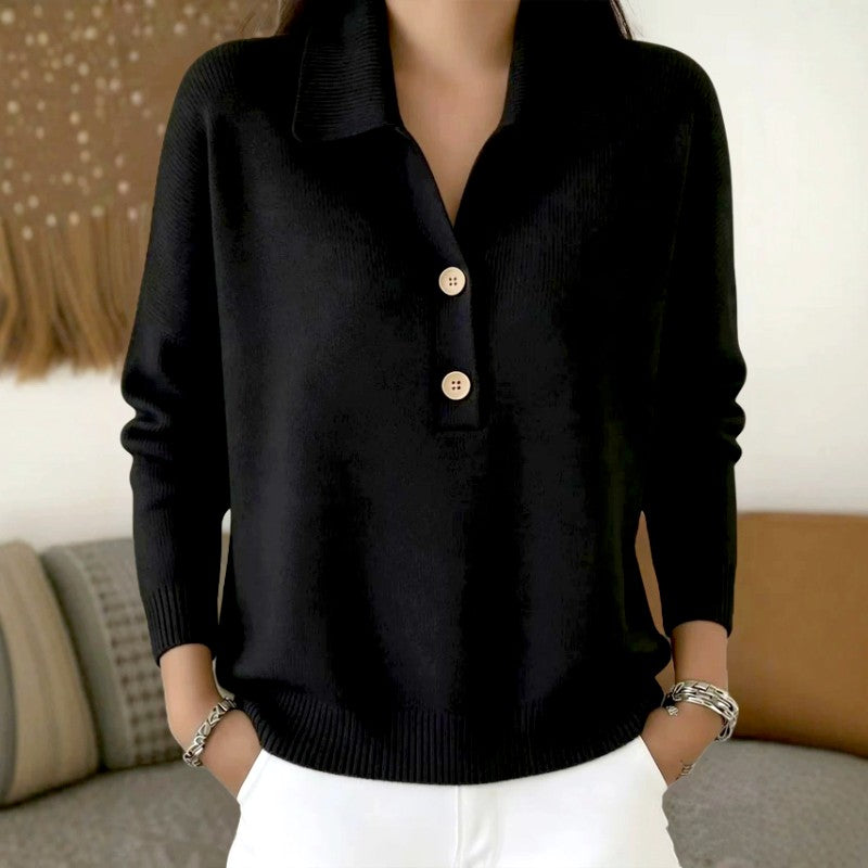 Galina - Women's Collared Long Sleeve Loose Sweater