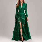 Genevieve - Women's Tailored Blazer & Lace Maxi Skirt Set