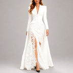 Genevieve - Women's Tailored Blazer & Lace Maxi Skirt Set