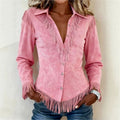 Giada - Women’s Suede-Look Fringe Western Shirt