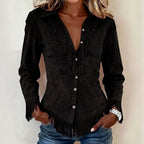 Giada - Women’s Suede-Look Fringe Western Shirt