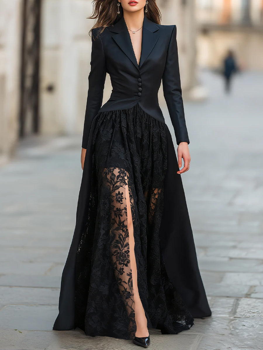 Greta - Women's Formal Blazer & Lace Maxi Skirt Set