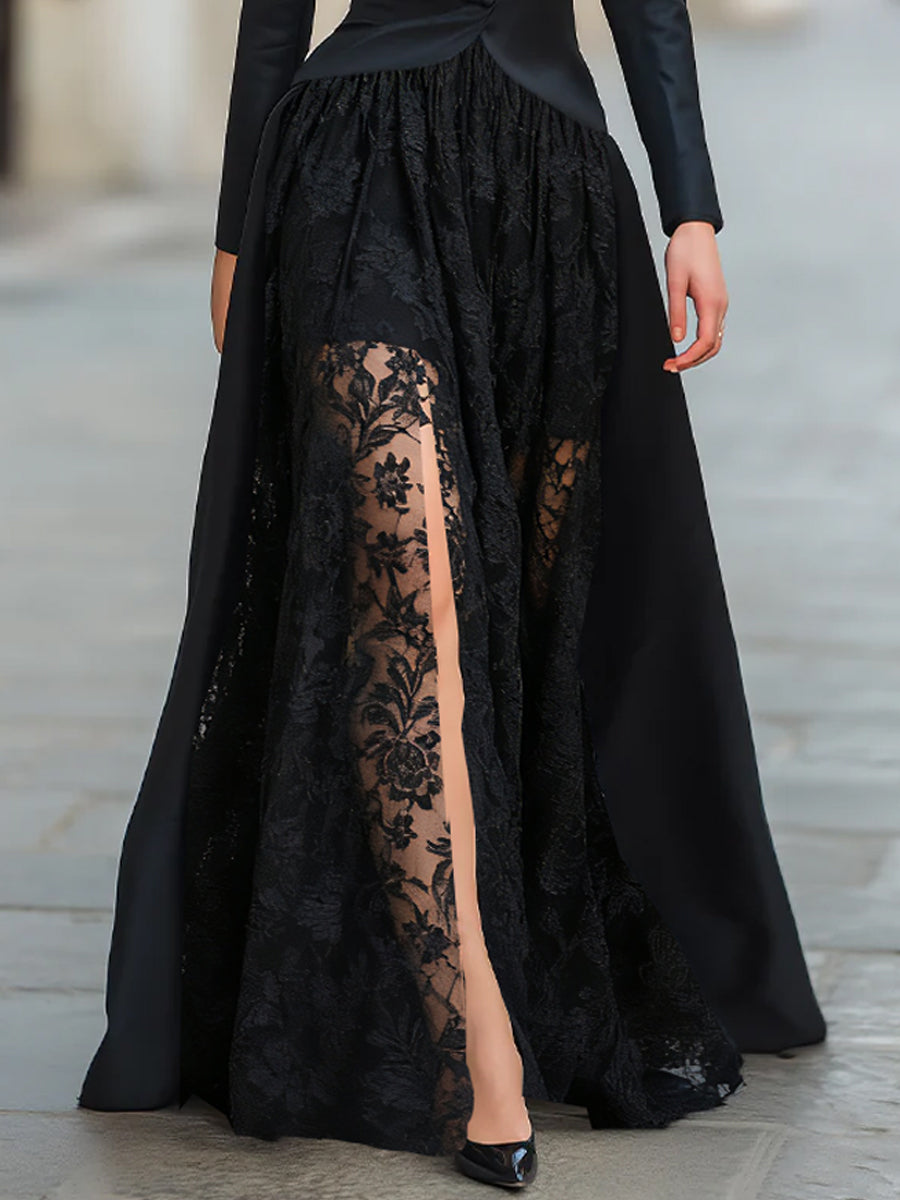 Greta - Women's Formal Blazer & Lace Maxi Skirt Set