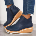 Hailey - Women's Wedge Ankle Boots with Side Zip