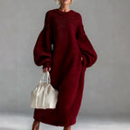Halo - Women's Ribbed Crew Neck Oversized Sweater Dress 1