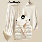 Hannah - Women's Cable-Knit & Fleece Vest 3-Piece Set