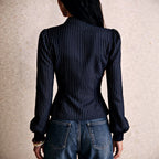 Helena - Women's Pinstripe Military Style Zip-Up Jacket