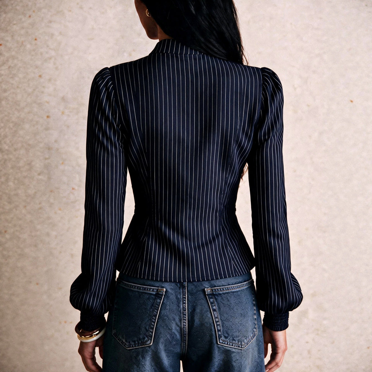 Helena - Women's Pinstripe Military Style Zip-Up Jacket