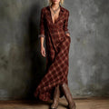 Inara - Women's Plaid Collared Long Sleeve Vacation Maxi Dress