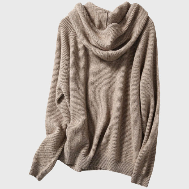 Iris - Women's Ribbed Cashmere Hooded Sweater