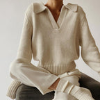 Isabel - Women's Polo Collar Chunky Knit Sweater