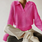 Isabel - Women's Polo Collar Chunky Knit Sweater