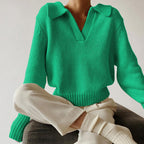 Isabel - Women's Polo Collar Chunky Knit Sweater