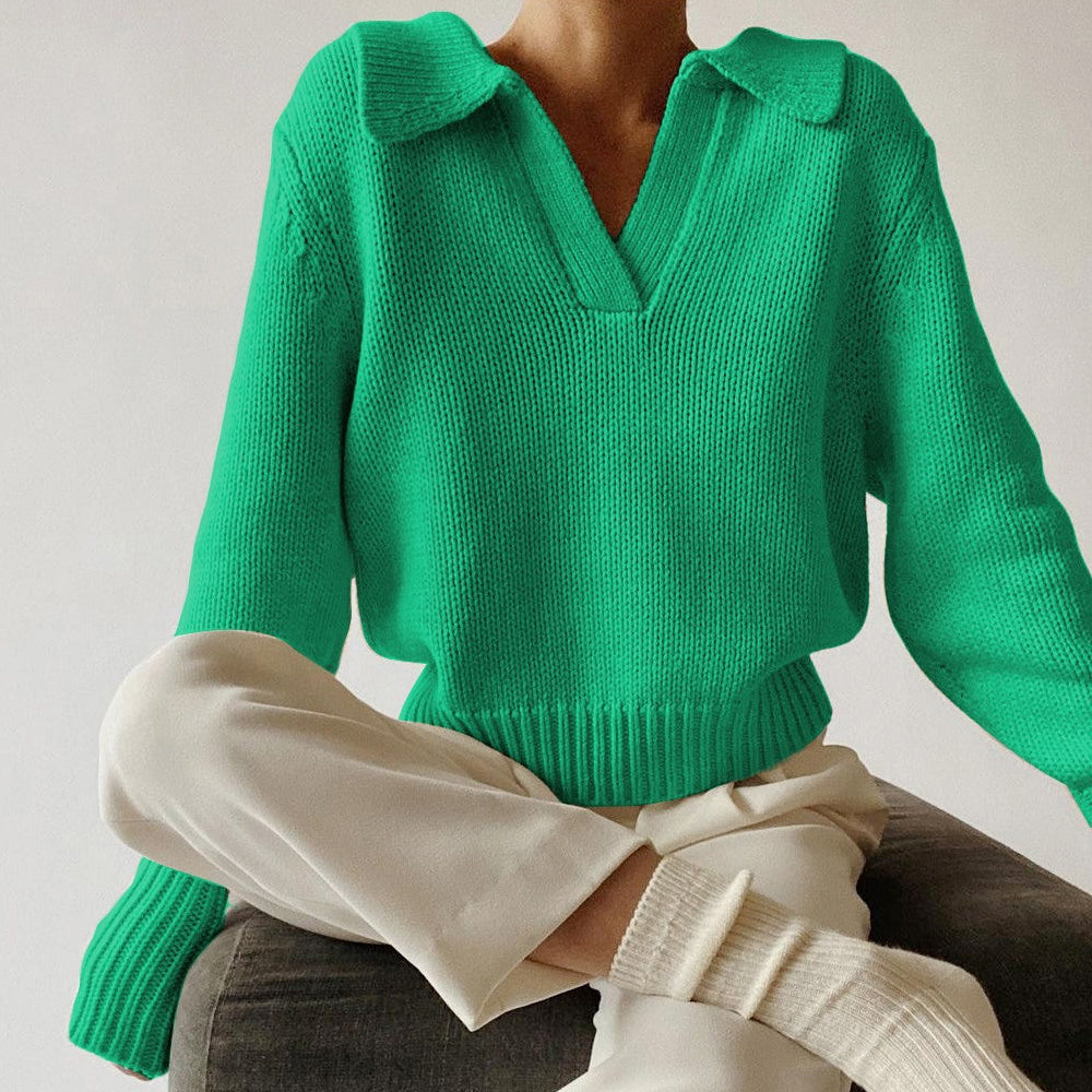 Isabel - Women's Polo Collar Chunky Knit Sweater