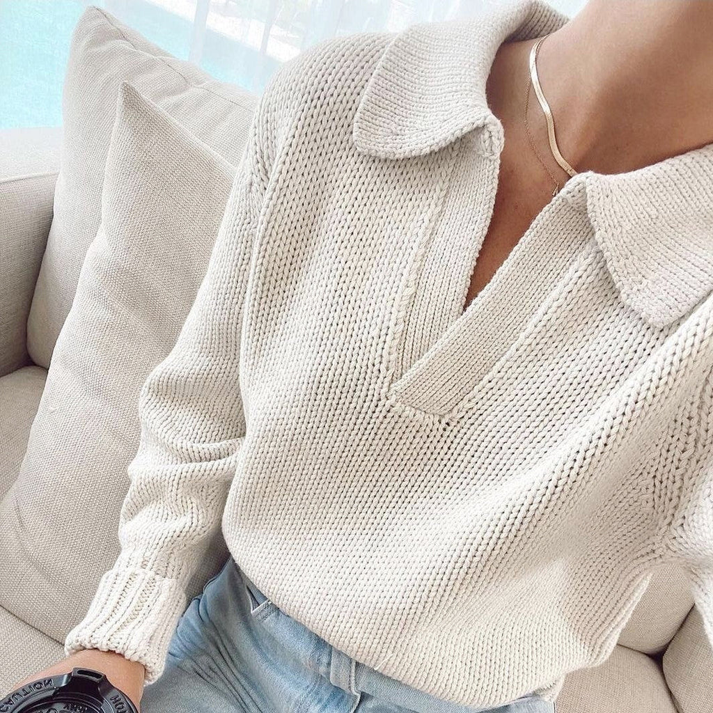 Isabel - Women's Polo Collar Chunky Knit Sweater