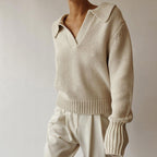 Isabel - Women's Polo Collar Chunky Knit Sweater