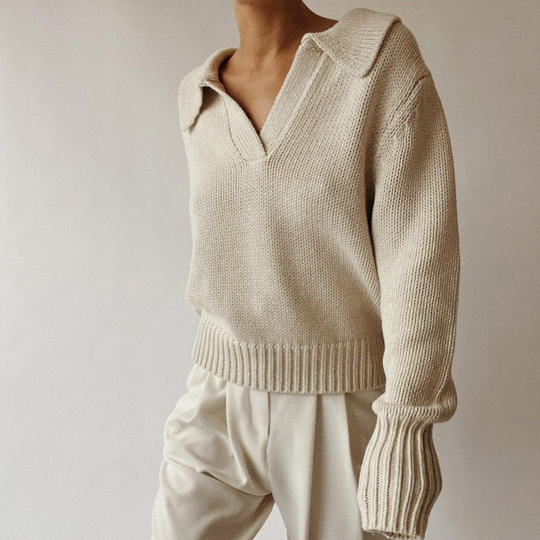 Isabel - Women's Polo Collar Chunky Knit Sweater