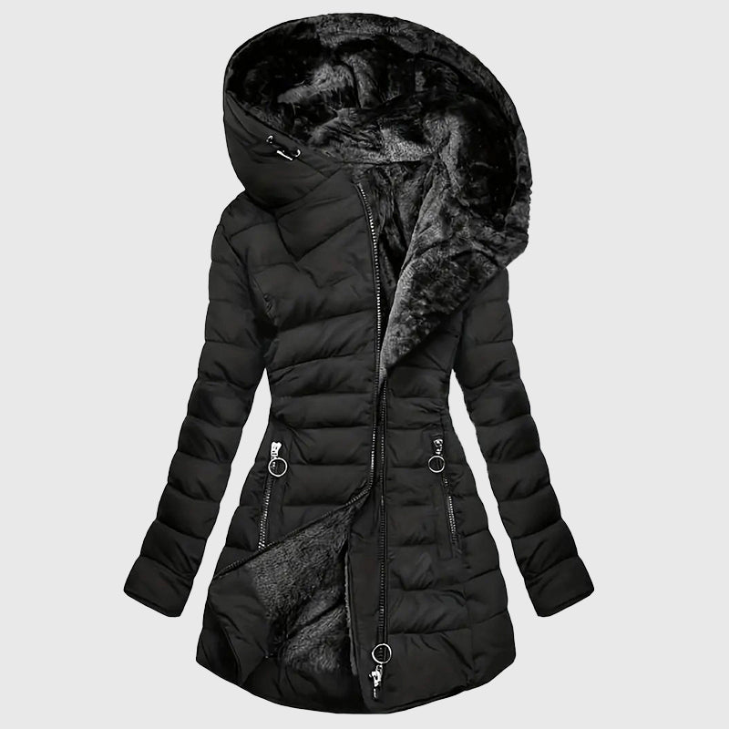Isabella - Women's Fleece-Lined Hooded Long Puffer Coat