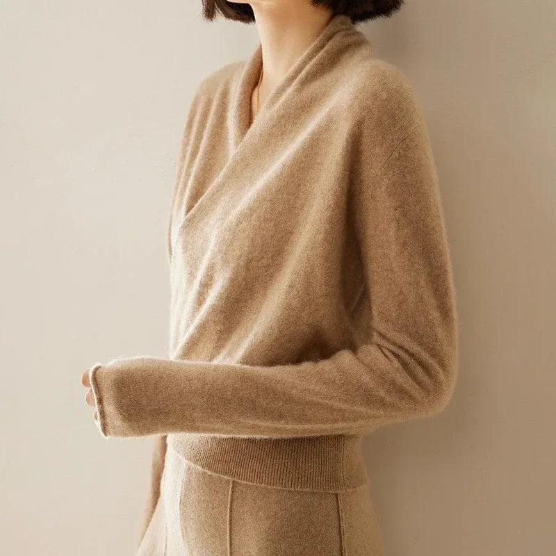 Ivy - Women's Cashmere-Blend Wrap Pullover with Overlapped V-Neckline