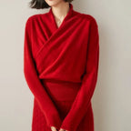 Ivy - Women's Cashmere-Blend Wrap Pullover with Overlapped V-Neckline