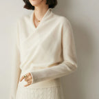 Ivy - Women's Cashmere-Blend Wrap Pullover with Overlapped V-Neckline