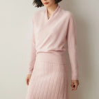 Ivy - Women's Cashmere-Blend Wrap Pullover with Overlapped V-Neckline