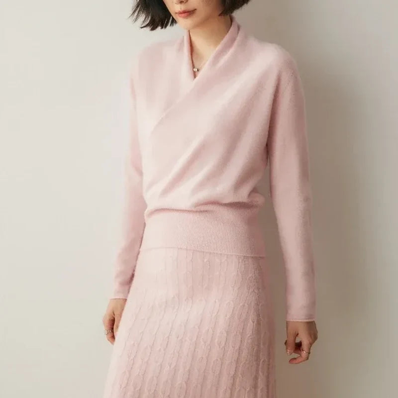 Ivy - Women's Cashmere-Blend Wrap Pullover with Overlapped V-Neckline