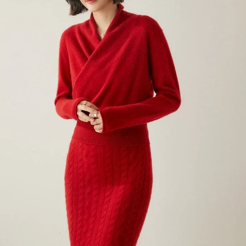 Ivy - Women's Cashmere-Blend Wrap Pullover with Overlapped V-Neckline
